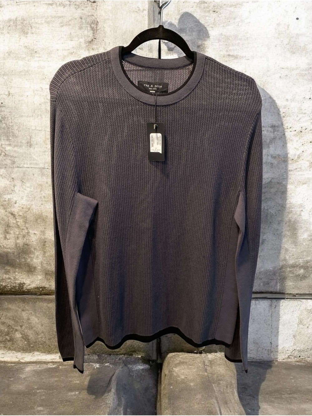 rag & bone Men's Shark Blue Long-Sleeve Waffle Knit Crew